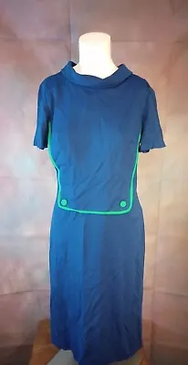 Vtg 1960's Women's Blue Dress Flight Attendant Waitress Style Dress *532 • $75