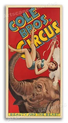 1930s Vintage Cole Brothers Circus Poster - Girl And Elephant - 18x36 • $31.95