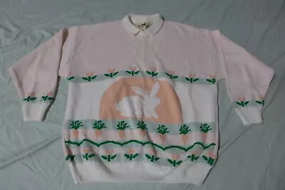 Vintage WINONA KNITS Minnesota Pink/White EASTER BUNNY/SPRING Acrylic Sweater XL • $19.99
