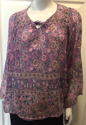 Vintage 70s Indian Gauze Cotton Floral Bohemian Blouse Hippie Gypsy Shirt Medium • $35