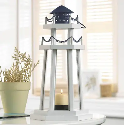 Wooden Lighthouse Candle LED Holder Night Light Lantern Candlestick Lamp Sconce • £43.27