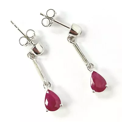 Ruby Diamond Drop Earrings 18ct White Gold Studs Pear Shape 2.3g • £550