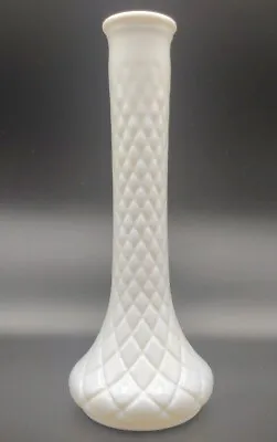 Vintage Hoosier #4092 White Glass Milk Glass Quilted Diamond Pattern 9  Bud Vase • $6.99