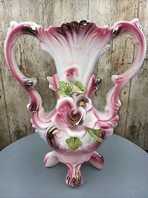 Vintage Italian Capodimonte Romantic Flamboyant Pink/White Roses Vase 30cm High • £36