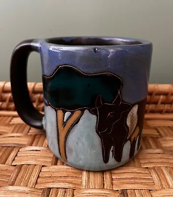 Lovely Made In Mexico Mara Mug 16oz Blue W/ Cows And Trees 4.25Tall..5.25  Wide • $18