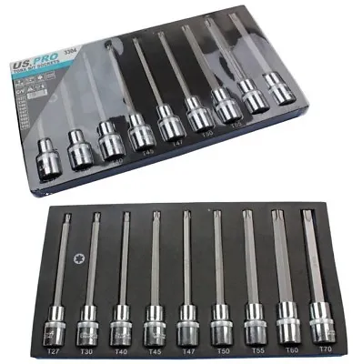 US PRO TORX / STAR BIT SOCKET SET 1/2  DRIVE LONG REACH T27 To T70 Tools • £17.45