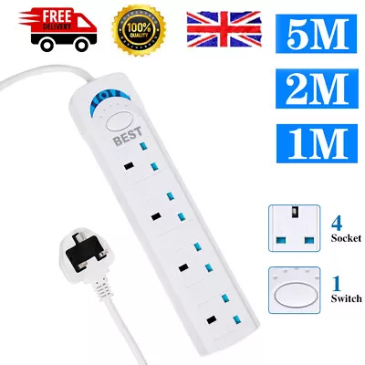 Extension Lead With Switch Cable Electric Plug Socket UK Mains Power 4 Gang Way • £9.99
