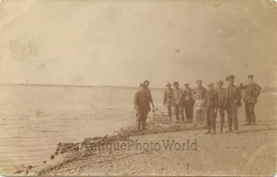 Russia Soldiers And Peasants On Beach With Fishing Net Antique Rppc Photo • $10