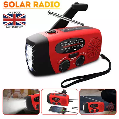 £13.39 • Buy Hand Crank Dynamo Wind Up Solar Portable AM FM Radio USB Charger Light Torch UK