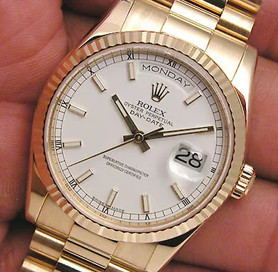 Rolex Day Date President 118238 White Index Dial 36mm 18k Yellow Gold Watch • $27500