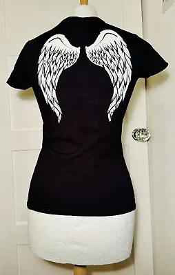 WALKING DEAD Black T-shirt With Daryl Dixon Wings On Back • Size UK S • Women’s • £4.99