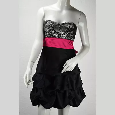 Black & White Party Dress  W/ Lace Bubble Hem Fuchsia Sash Junior Sizes 7 9 11 • $9.39