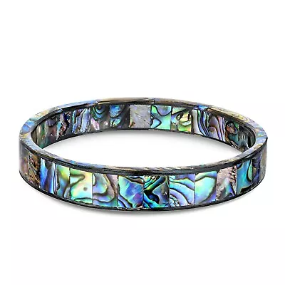 Shimmering Ocean Colors Abalone Shell Mosaic Bangle Bracelet • $27.99
