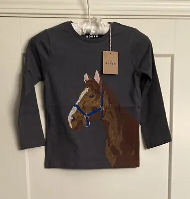 Mini Boden Kids Horse Embroidered Grey Long Sleeve T-Shirt - Sz  5-6 NWT • $6.99