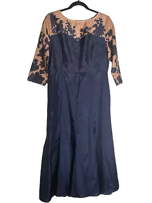 Womens Handmade Maxi Dress 3/4 Sleeve Half Floral Peach Navy Lightweight • $25