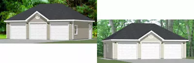 36x24 3-Car Garage -- 864 Sq Ft -- PDF Floor Plan -- Model 1 And 1D • $19.99