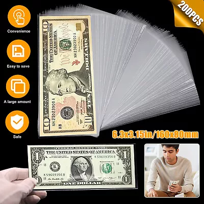 200PCS Currency Protector Sleeves Paper Money Bill Holder Banknote Storage Case • $10.48