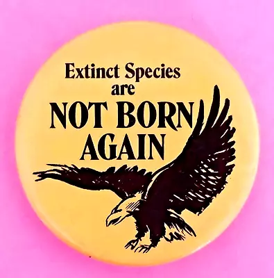 EXTINCT SPECIES ARE NOT BORN AGAIN 1982 Protest Button With BALD EAGLE  • $7