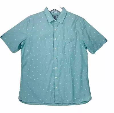 Van Heusen Mens Big&Tall Buttondown Aqua Palm Tree Print Cotton Blend Size XXL • $29.98