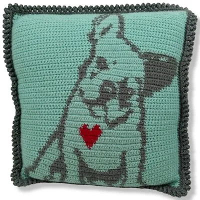 $24.97 • Buy Frenchie French Bulldog Heart Crochet Knit Square Throw Decorative Pillow