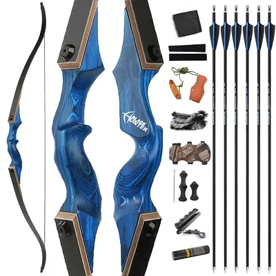 60  Archery Takedown Recurve Bow 20-60lbs Wooden Hunting Target Black Hunter • $139.49