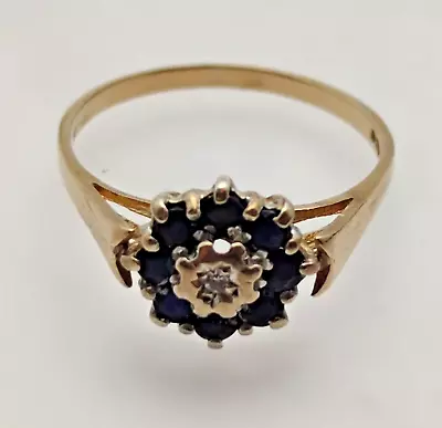 9ct Gold Ring Diamond And Sapphire Gemstones Ring Size O 1/2 - 9ct Yellow Gold • $273.85