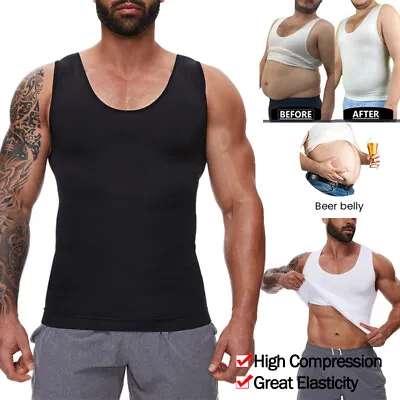 Men Slim Body Shaper Compression Vest Tummy Control Chest Gynecomastia Shapewear • £6.79