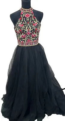 Morilee By Madeline Gardner Prom Dress Embroidered Beaded Colorful Black Tulle • $99.88