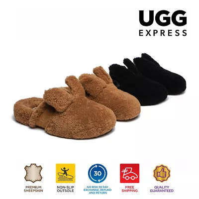 EVERAU® Women Wool Slippers Australian Sheepskin Slippers Fluffy Slides Bunny • $69