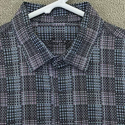 Tasso Elba Shirt Mens Large Black Purple Blue Check Button Up Long Sleeve Cotton • $19.99