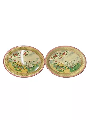 2 Vtg Child Tea Set Tin Litho Tray Animals Ducks Easter Spring • $36