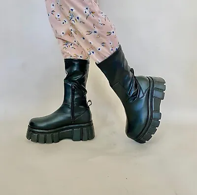 Women's Mid-Calf Black Platform Boots Size 6 • $20