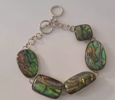 Vintage Sterling Silver Abalone Link Bracelet 7-8 Inches - Signed LUC 925 • $20