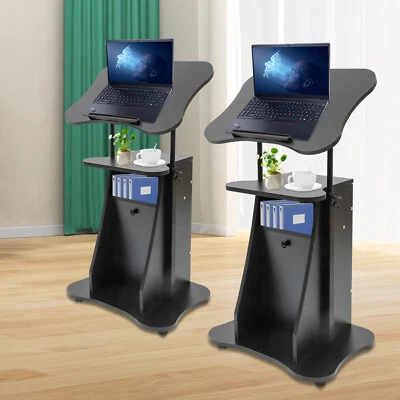 $161.94 • Buy 2Pcs Rolling Podium Mobile Standing Portable Laptop Desk Presentation Lectern