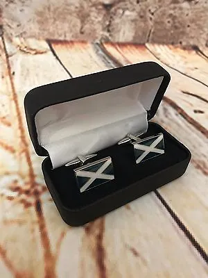 Saint Andrew's Cross Saltire Cufflinks Rhodium BRAND NEW IN PRESENTATION BOX • £8.99