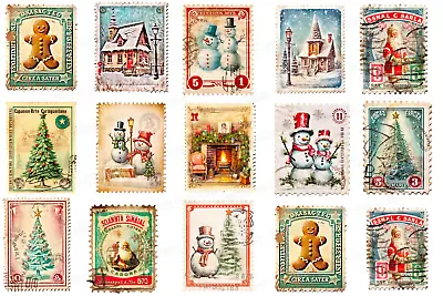 Christmas Vintage Stamps Muffin Pad Decorative Gingerbread Cookies Edible Picture • £6.75