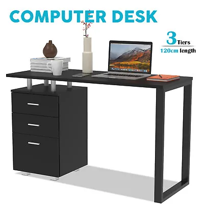 Advwin 120CM Computer Desk Corner Table Study Writing Table Drawer Cabinet Black • $159.90
