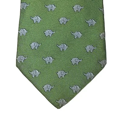 Salvatore Ferragamo Silk Neck Tie Green Elephants 3  Wide 60+  Long • $24.95