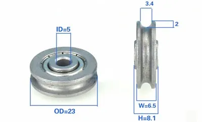 5mm Bore Bearing With 23mm Pulley U Groove Track Roller Bearing 5x23x6.5mm • $18.67