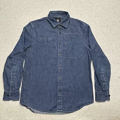 G-Star Raw Mens Blue Denim Slim Fit Long Sleeve Shirt Size L Utility Pockets • $25