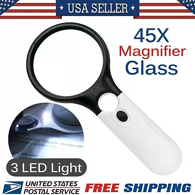 45X Handheld Magnifying Glass With 3 LED Light Magnifier Jewelry Loupe Lens • $5.99