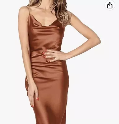 90s Slip Satin Cocktail Dress - Copper Gold Size XL • £15.43