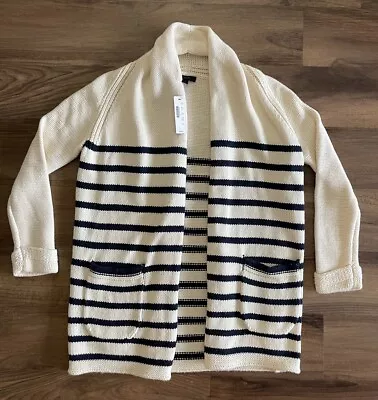 New NWT J Crew Long Open Cardigan Sweater Navy Stripe H7141 Size XS MSRP $98 • $24.99