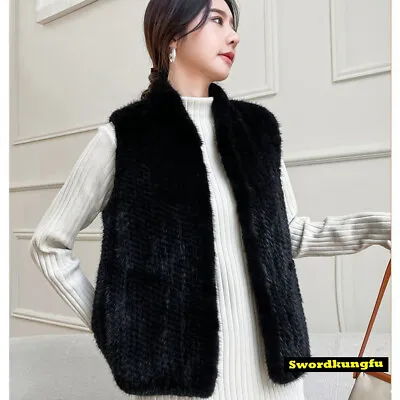 Handmade Knitted Real Genuine Mink Fur Vest Waistcoat Coat Vintage Gilet Jacket • $157