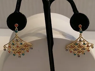 Joan Rivers Gold Tone Multi Colored Chandelier Crystal Post Earrings • $10