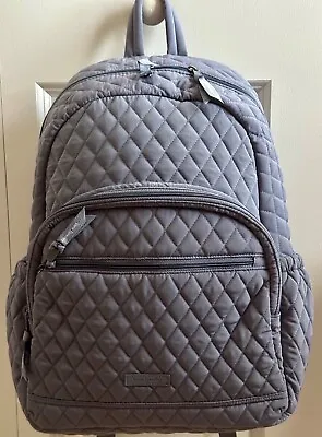 New Vera Bradley Essential Laptop Backpack Microfiber Quilted Carbon Gray $165 • $64.99