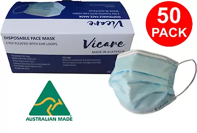 Disposable Face Mask (Australian Made) For General Use 3 Ply - 50pcs • $7.50