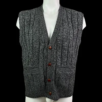 Vintage Eddie Bauer Men’s XL Wool Cable Knit Sweater Vest Button Up Pockets • $29