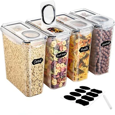 4x Containers Airtight Food Storage Kitchen Accessories Cereal Tub Lid Boxes Set • £13.39