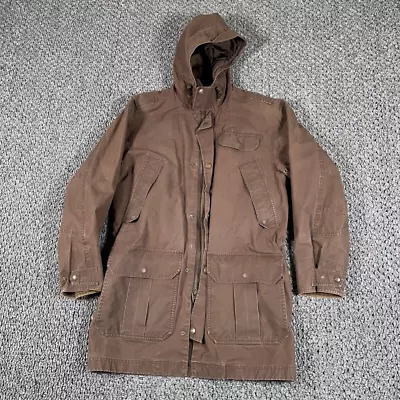 VTG L.L. Bean British Millerain Zip Hooded Parak Jacket Adult Small Brown Waxed • $88